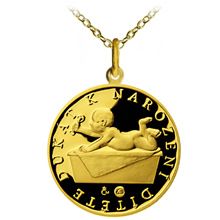 Náhled - Zlatý medailonek na řetízku K narození dítěte 2012  proof