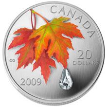 Náhled - 2009 Swarovski Crystal Raindrop Coloured Maple Leaf Ag Proof - červený