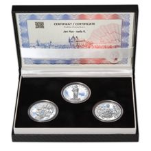 Náhled - JAN HUS - sada II. – návrhy mince 10000 Kč sada 3x stříbro 28 mm patina