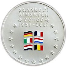 Náhled - Stříbrná investiční medaile - 50. výročí Římských dohod – vznik EU