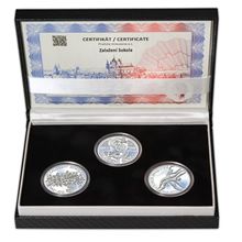Náhled - ZALOŽENÍ SOKOLA – návrhy mince 200 Kč - sada 3x stříbro 34mm Proof