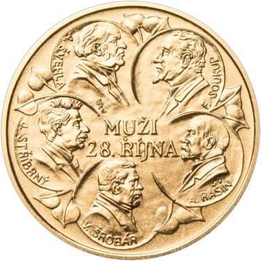 Náhled Averzní strany - Sada zlatého dukátu a stříbrného odražku Muži 28. října - b.k.