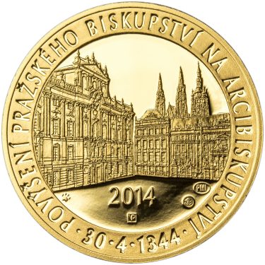 Náhled Averzní strany - Povýšení pražského biskupství na arcibiskupství - 670 let - 1/2 Oz zlato Proof