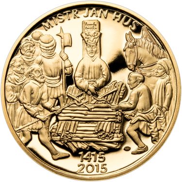 Náhled Averzní strany - Sada zlatého dukátu a stříbrného odražku Jan Hus - I. - proof