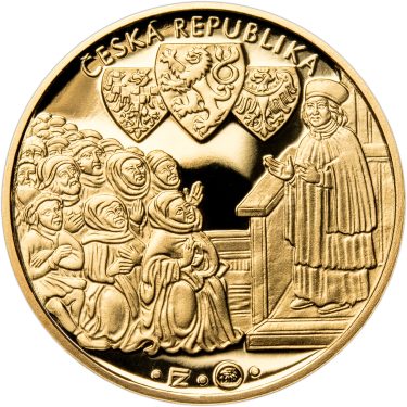 Náhled Reverzní strany - Sada zlatého dukátu a stříbrného odražku Jan Hus - I. - proof