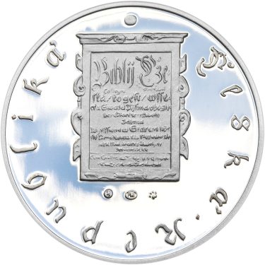 Náhled Reverzní strany - Nevydané mince Jiřího Harcuby - Jiří Melantrich z Aventina 34mm stříbro Proof