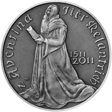 Náhled Averzní strany - Nevydané mince Jiřího Harcuby - Jiří Melantrich z Aventina 34mm stříbro patina
