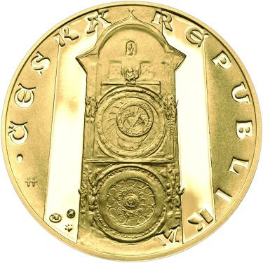 Náhled Reverzní strany - Nevydané mince Jiřího Harcuby - Sestrojení Staroměstského orloje 34mm zlato Proof