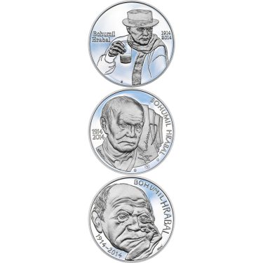 Náhled Averzní strany - BOHUMIL HRABAL – návrhy mince 200 Kč - sada 3x stříbro 34mm Proof