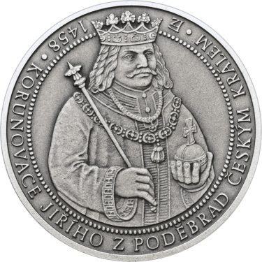 Náhled Averzní strany - 550 let od korunovace Jiřího z Poděbrad českým králem - stříbro patina