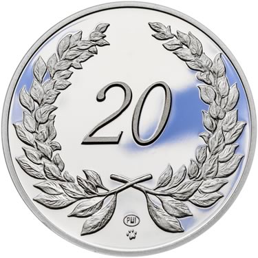 Náhled Averzní strany - Medaile k životnímu výročí 20 let - 1 Oz stříbro Proof