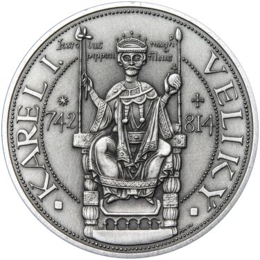 Náhled Averzní strany - Karel I. Veliký - 1200. výročí úmrtí stříbro patina
