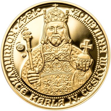 Náhled Averzní strany - Sada zlatého dukátu a stříbrného odražku Korunovace Karla IV. - b.k.