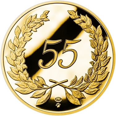 Náhled Averzní strany - Zlatý dukát k životnímu výročí 55 let Proof