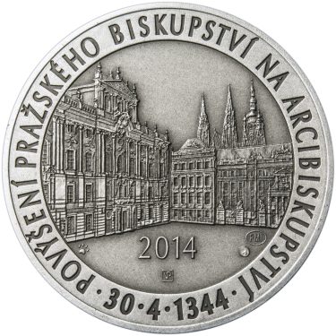 Náhled Averzní strany - Povýšení pražského biskupství na arcibiskupství - 670 let - 1 Oz stříbro patina