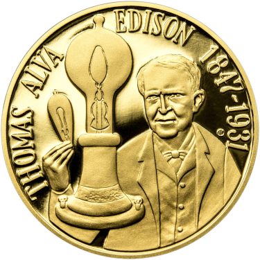 Náhled Averzní strany - Thomas Alva Edison - 135. výročí sestrojení žárovky zlato proof