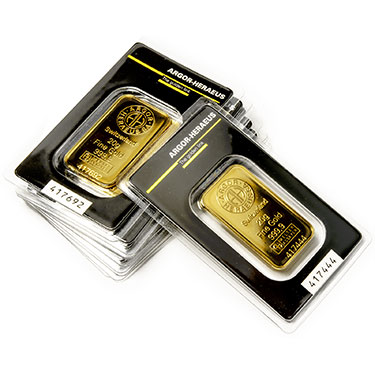 Náhled Averzní strany - Argor Heraeus SA 20 gramů - Investiční zlatý slitek - Set 10ks slitků