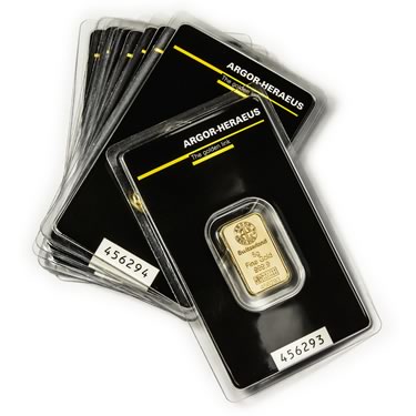 Náhled Averzní strany - Argor Heraeus SA 5 gramů KINEBAR - Investiční zlatý slitek - Set 10ks slitků